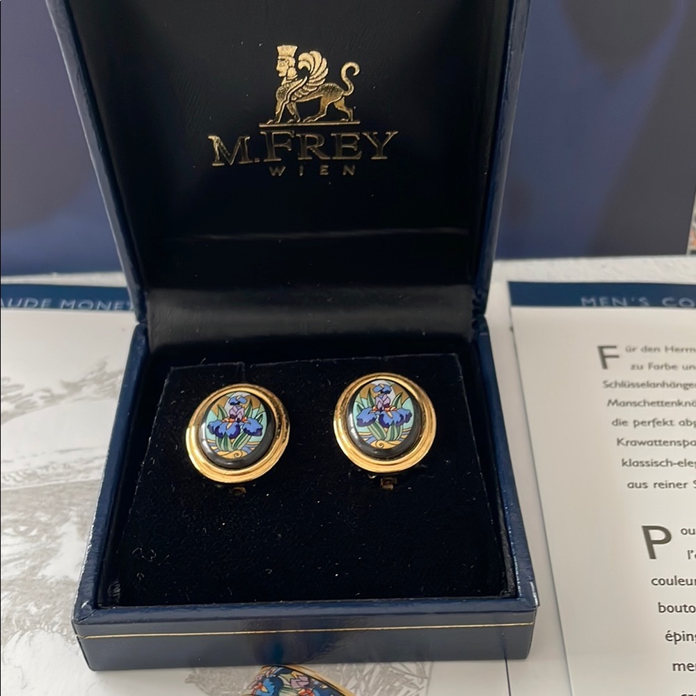 M. FREY 24k Gold and Enamel Post Earrings - Hommage to Claude Monet